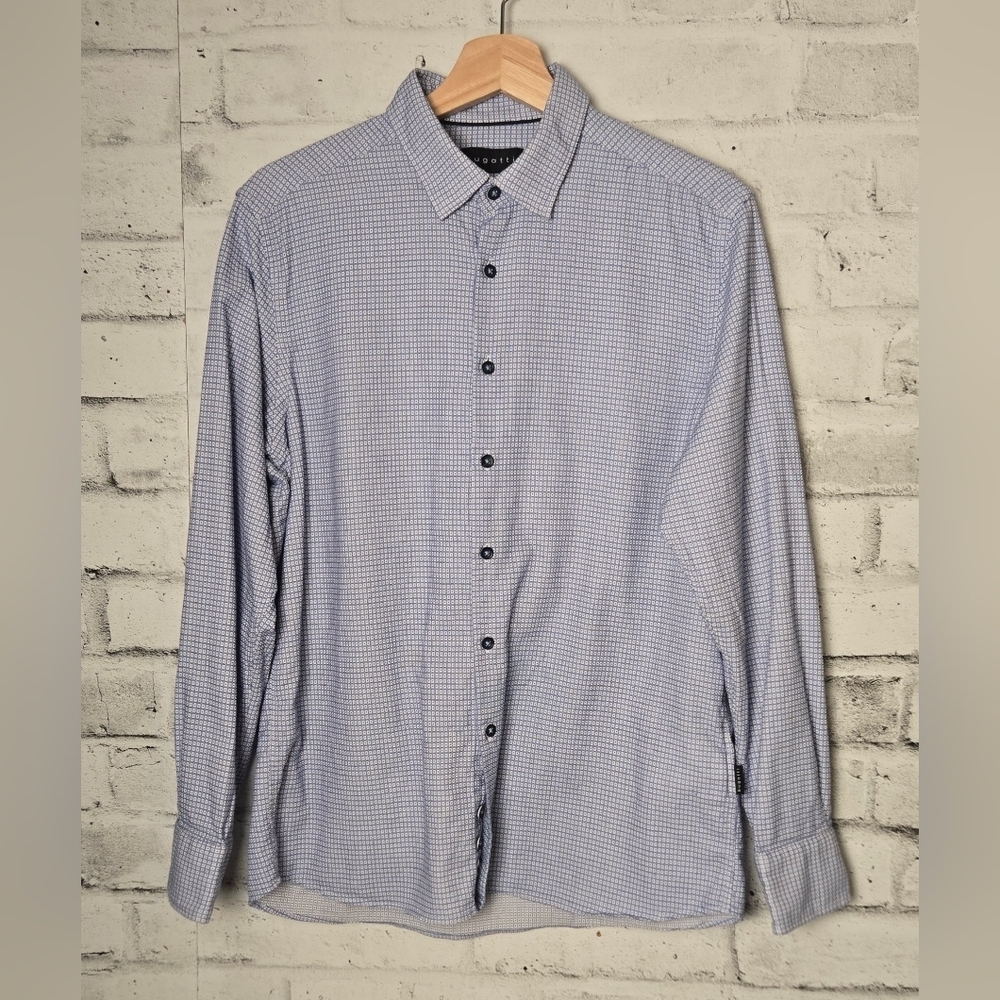 Bugatti Easy Care Dress Shirt L 41/42 Blue Geometric Print Long Sleeve